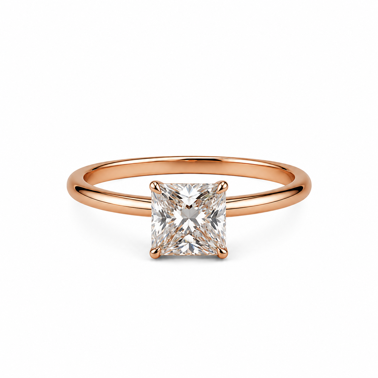 4 Prong Cushion 1.4 Ct Solitaire Diamond With Polished Slim Round Band
