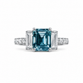 Fancy Blue 2.25 Ct Emerald & Baguette Diamond with Half Pave Band