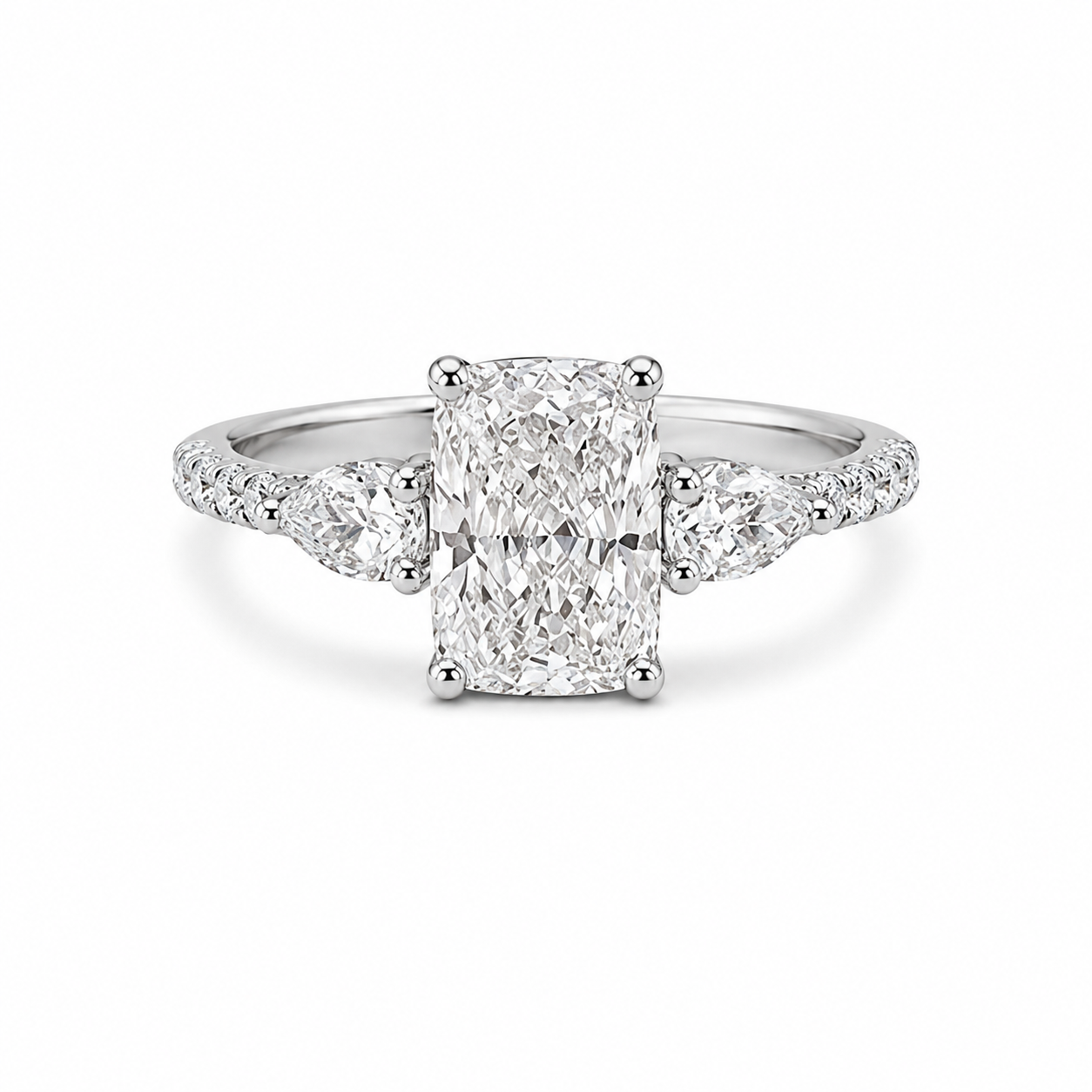 Brilliant 3 Stone Radiant Diamond Cut With Half Pave Band