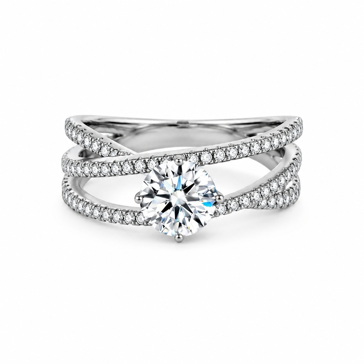 Solitaire 2.1 Ct Round Cut Diamond Ring With Triple Crisscross