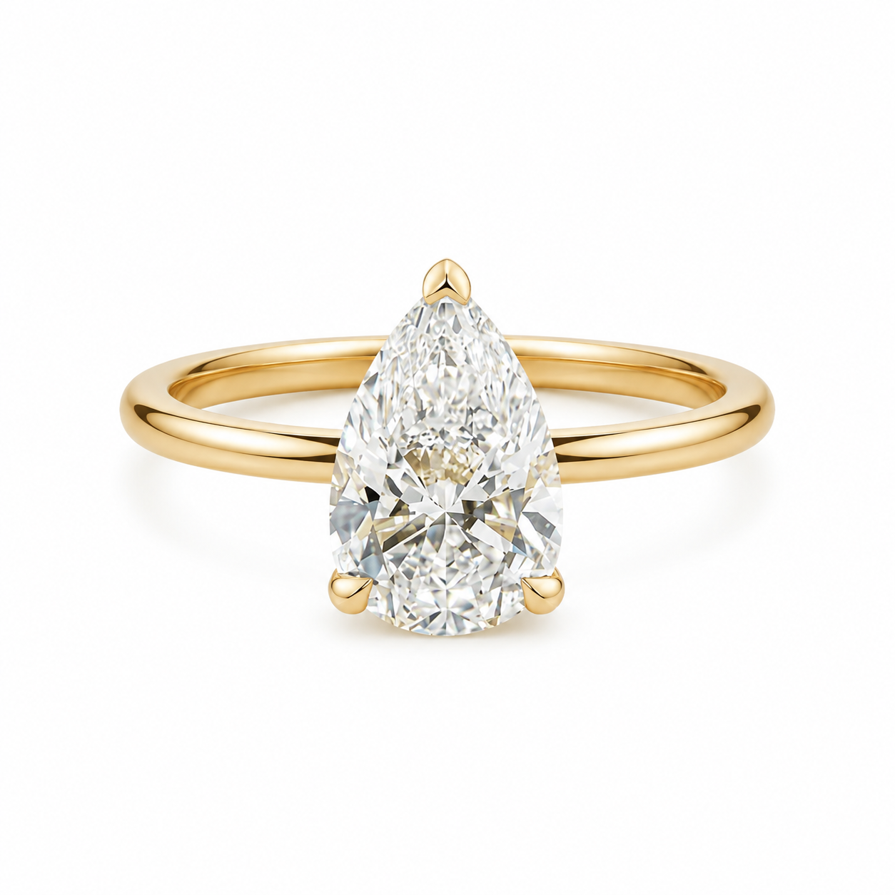Teardrop 3 Prong Solitaire 1.56 Ct Diamond With Polished Round Shank