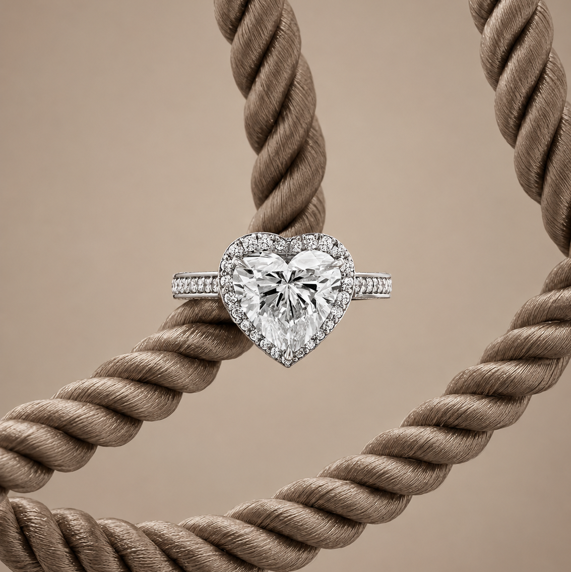 Anillo de oro blanco de 18 quilates con un diamante de laboratorio de talla corazón de 2,6 quilates
