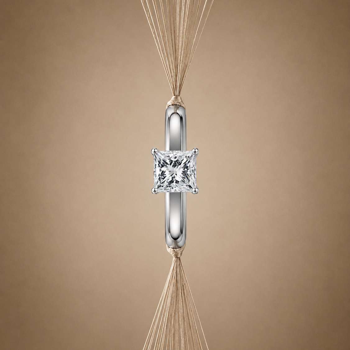 Diamante de laboratorio talla princesa de 2,5 ct con vástago liso pulido