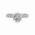 6 Prong Solitaire Round 1.5 Ct Diamond Ring With 3 Sides Pave Shoulder Band