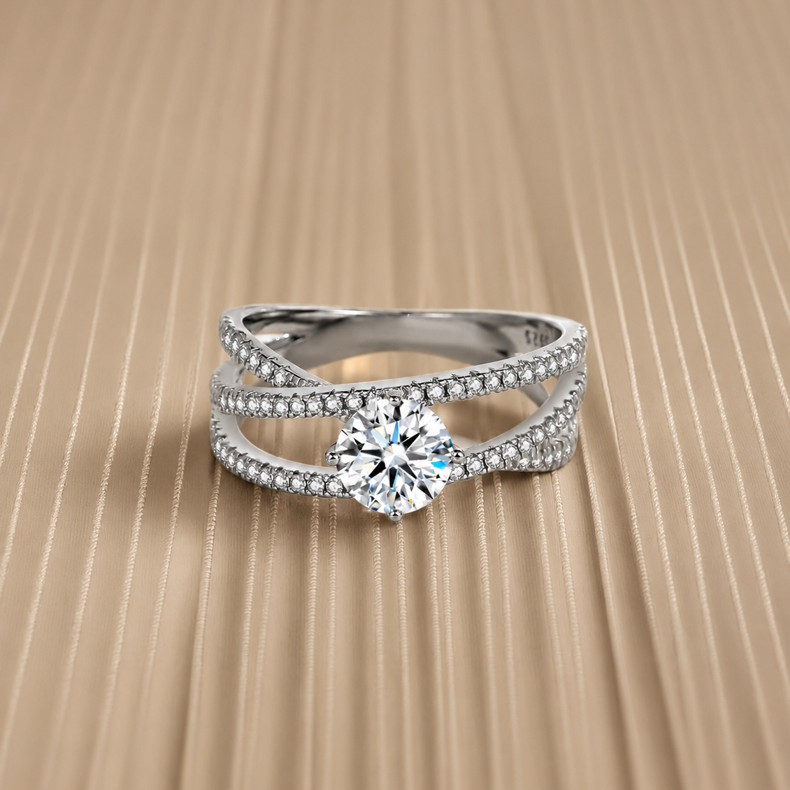Solitaire 2.1 Ct Round Cut Diamond Ring With Triple Crisscross