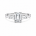 Center 2.21 Ct Emerald Stone With 2 Trapezoid Side Stone Engagement Ring