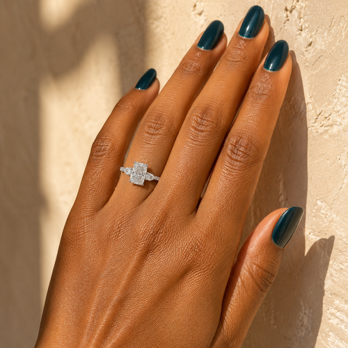 Brilliant 3 Stone Radiant Diamond With Half Pave Band