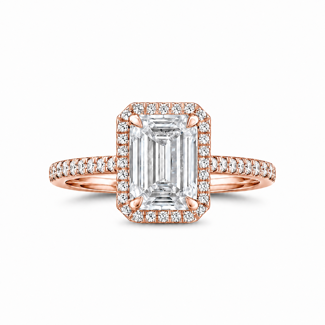 Diamante de laboratorio talla esmeralda de 2.0 ct con banda de medio pavé