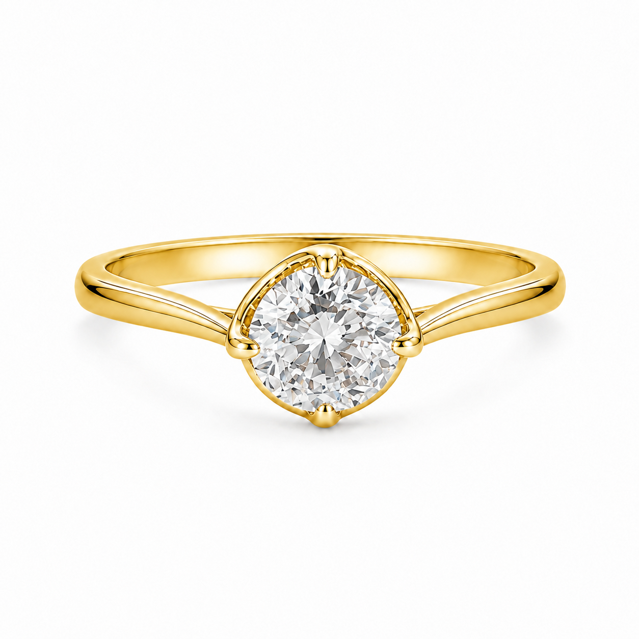 Anillo solitario de oro con diamante de laboratorio redondo de 1,5 ct y 4 garras