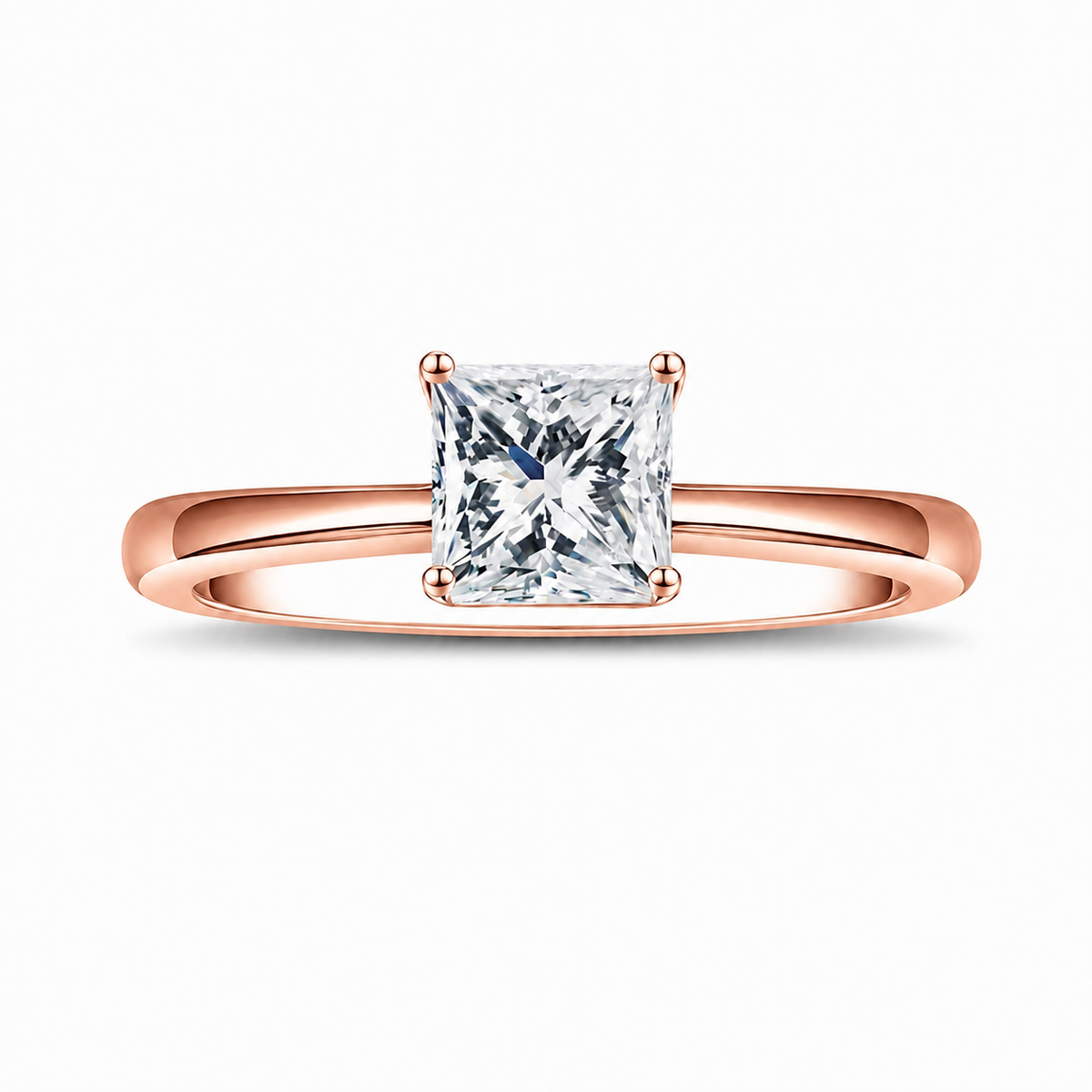 Diamante de laboratorio talla princesa de 2,5 ct con vástago liso pulido