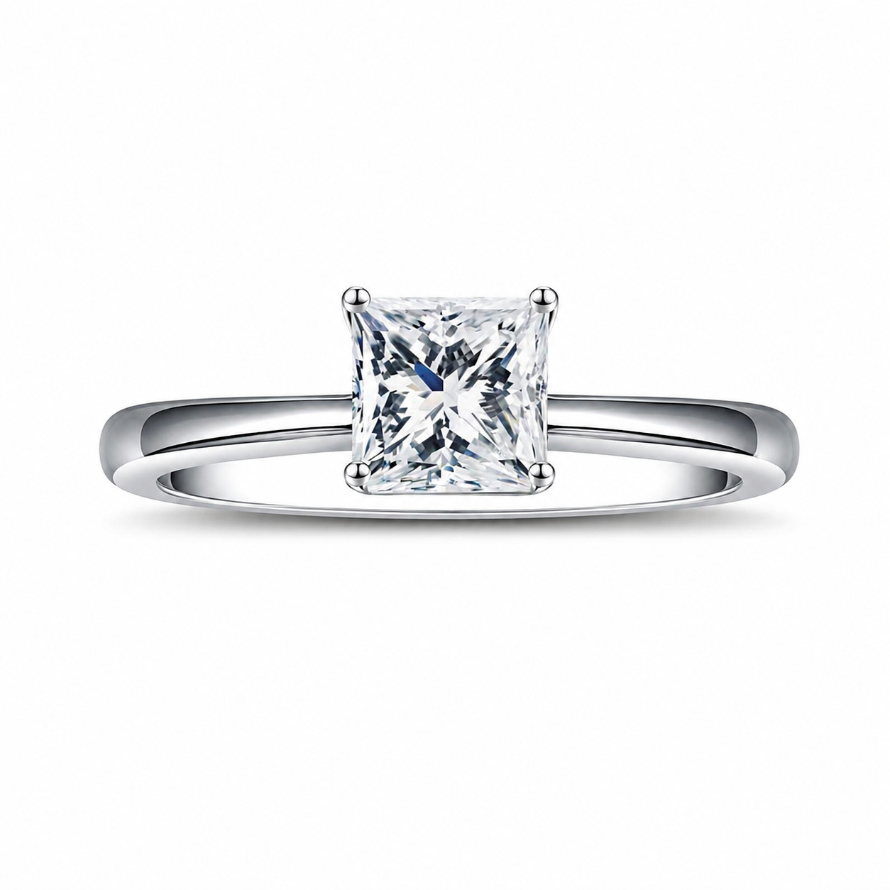 4 Prong 2.5 Ct Princess Cut Comfort Fit With Plain Polished Shank